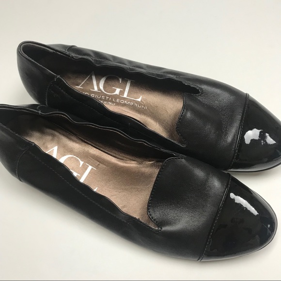 Agl Shoes - AGL | Black leather cap toe loafer Flats
